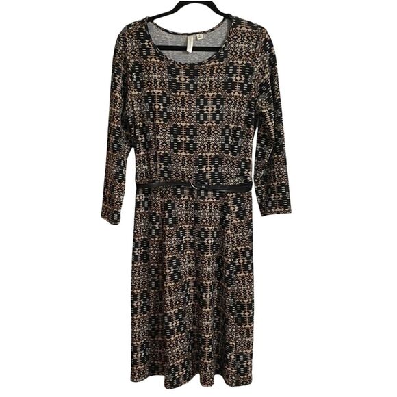 Tacera Dresses & Skirts - Tacera Tribal Print Long Sleeve Belted Knit Sweater Dress Size S